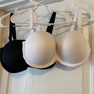 Set of two-PINK wear everywhere multiposition strapless push up bra 36D